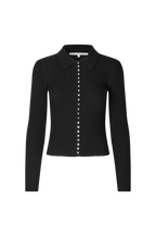 Black ribbed sweater with button details on a white background.Jet Knit Cardigan second female 
