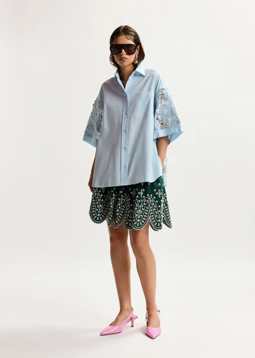 Kali cotton oversized shirt with lace inserts