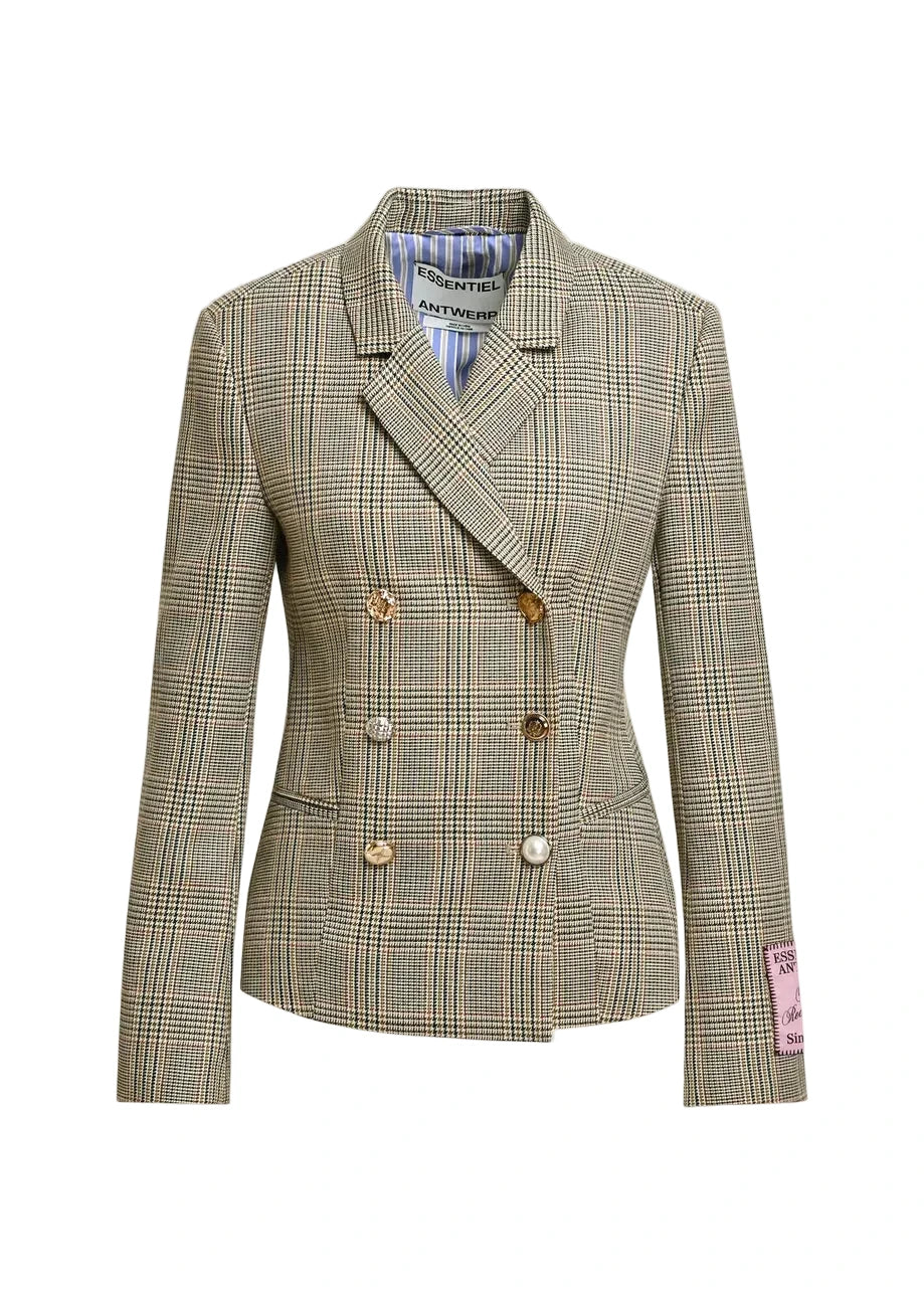 Karina checked double-breasted fitted blazer