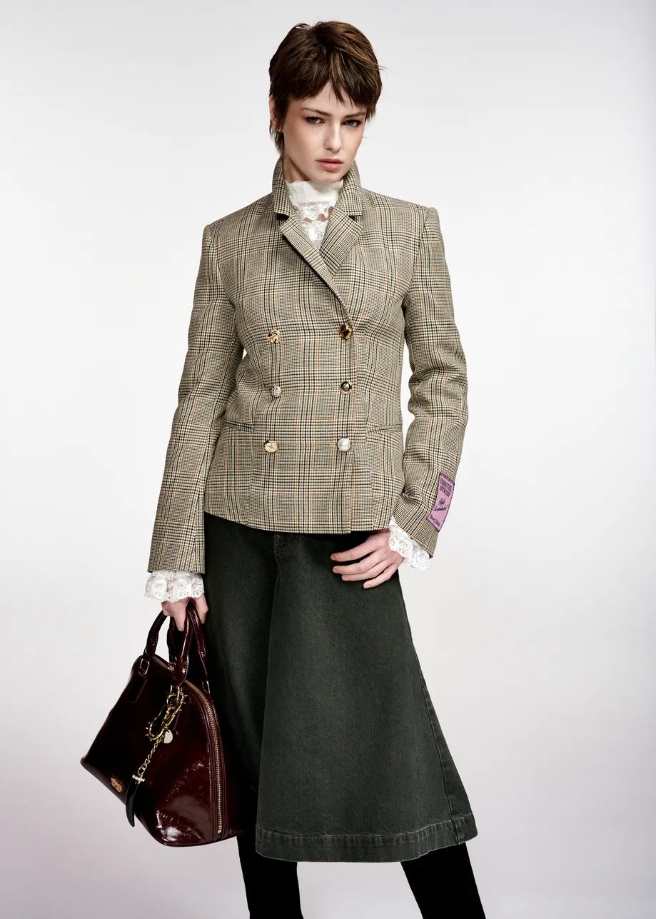Karina checked double-breasted fitted blazer