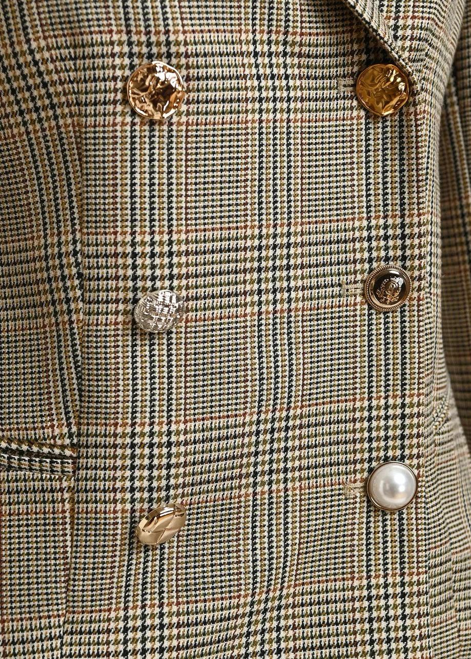 Karina checked double-breasted fitted blazer