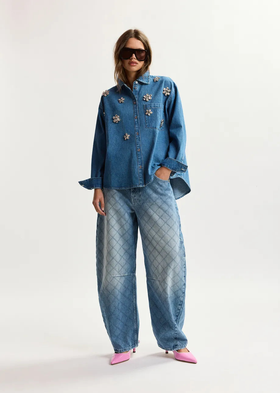 Katsu jeans with barrel leg and rhombus stitching
