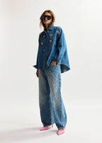 Katsu jeans with barrel leg and rhombus stitching
