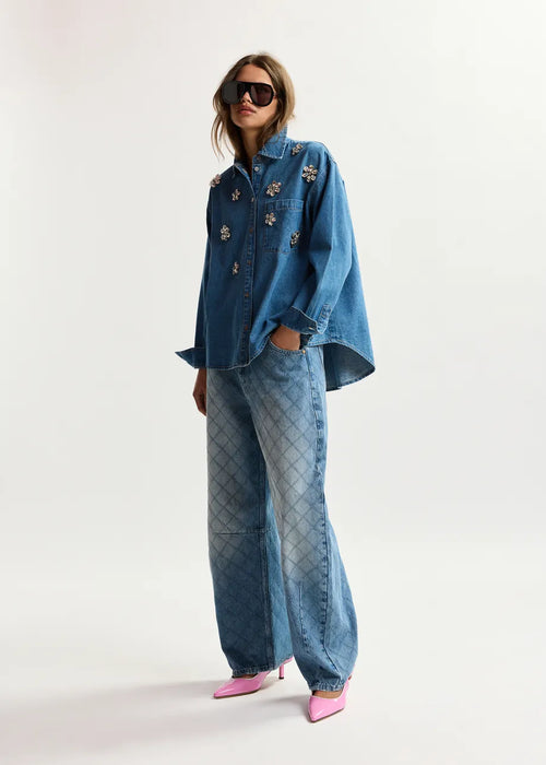 Katsu jeans with barrel leg and rhombus stitching