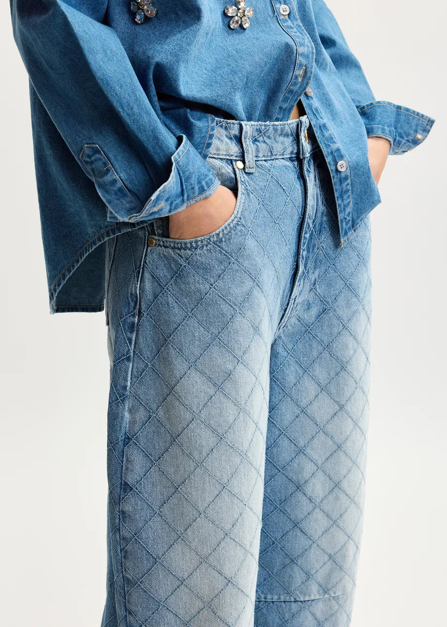 Katsu jeans with barrel leg and rhombus stitching
