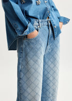 Katsu jeans with barrel leg and rhombus stitching