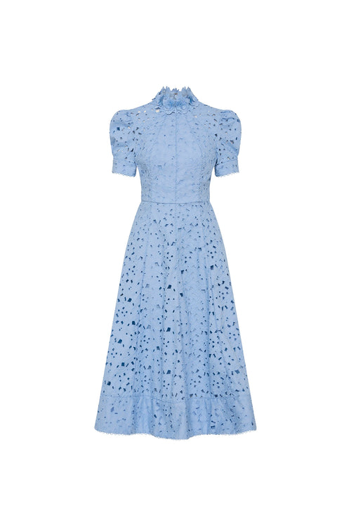 Light blue dress with a subtle pattern on a white background
