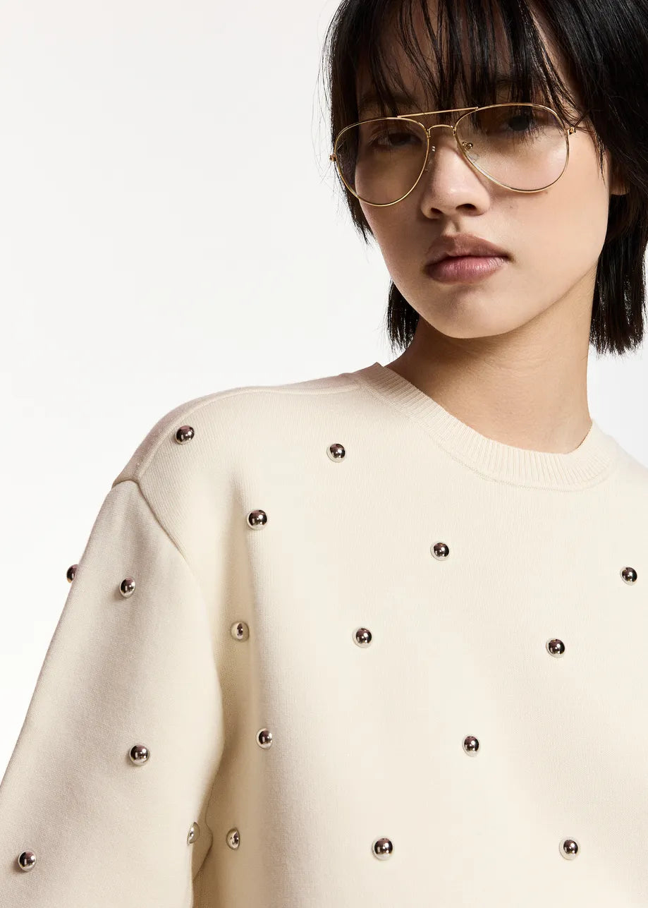 Klou Cream stud-embellished sweatshirt