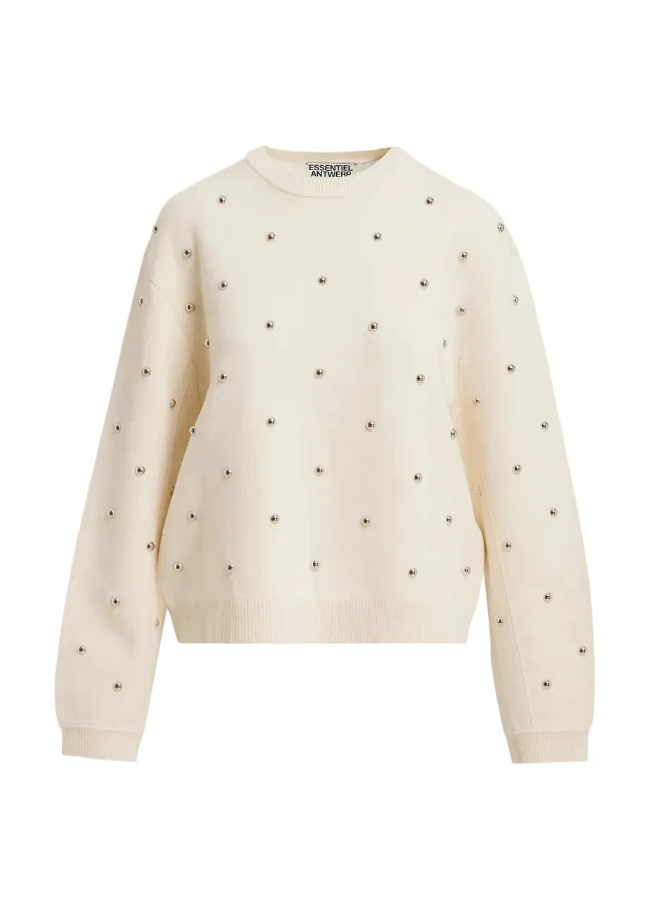 KLOU-MM02

Essentiel Antwerp&nbsp;sweatshirt crafted from a recycled polyester-blend and shaped for a relaxed fit. The surface is detailed with evenly spaced stud embellishments, adding a tactile, eye-catching finish. Dropped shoulders, ribbed trims and a classic crew neckline complete the design.
