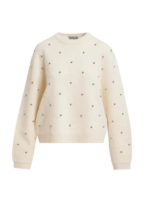 KLOU-MM02

Essentiel Antwerp&nbsp;sweatshirt crafted from a recycled polyester-blend and shaped for a relaxed fit. The surface is detailed with evenly spaced stud embellishments, adding a tactile, eye-catching finish. Dropped shoulders, ribbed trims and a classic crew neckline complete the design.
