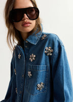 Denim shirt, with rhinestone floral decorations