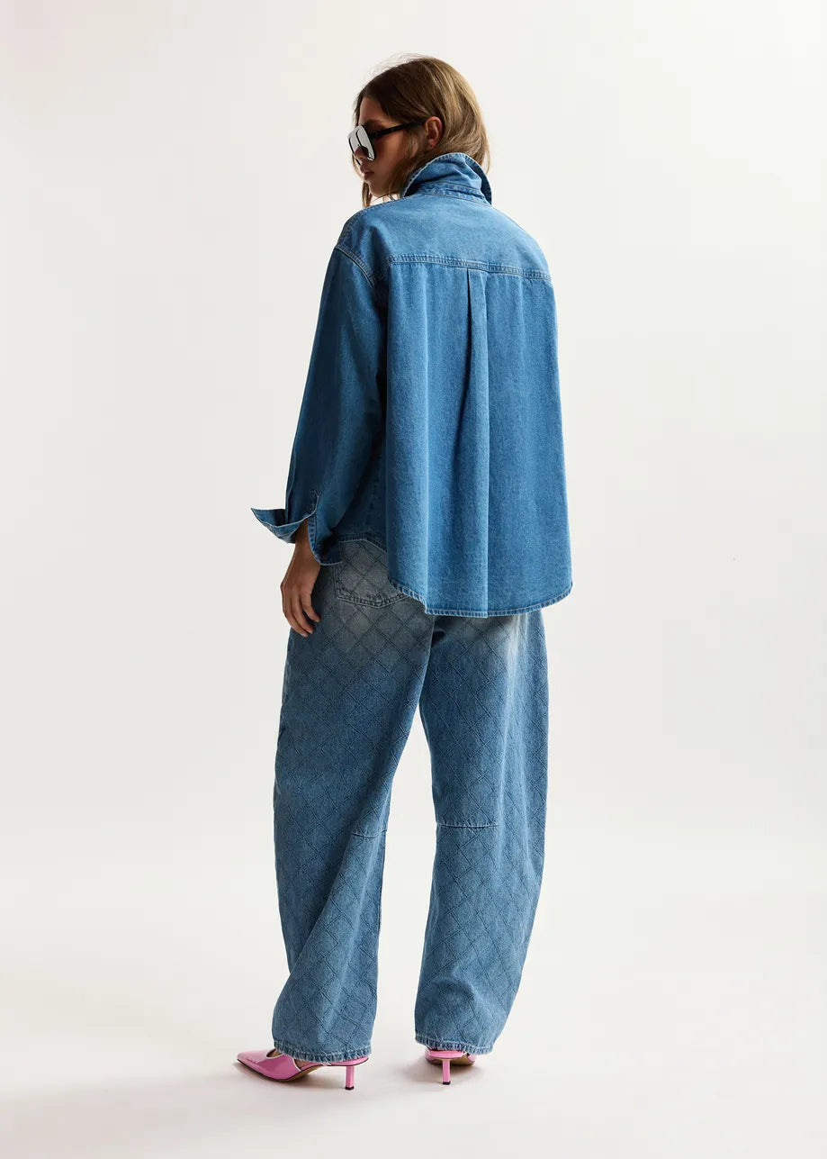 Denim shirt, with rhinestone floral decorations