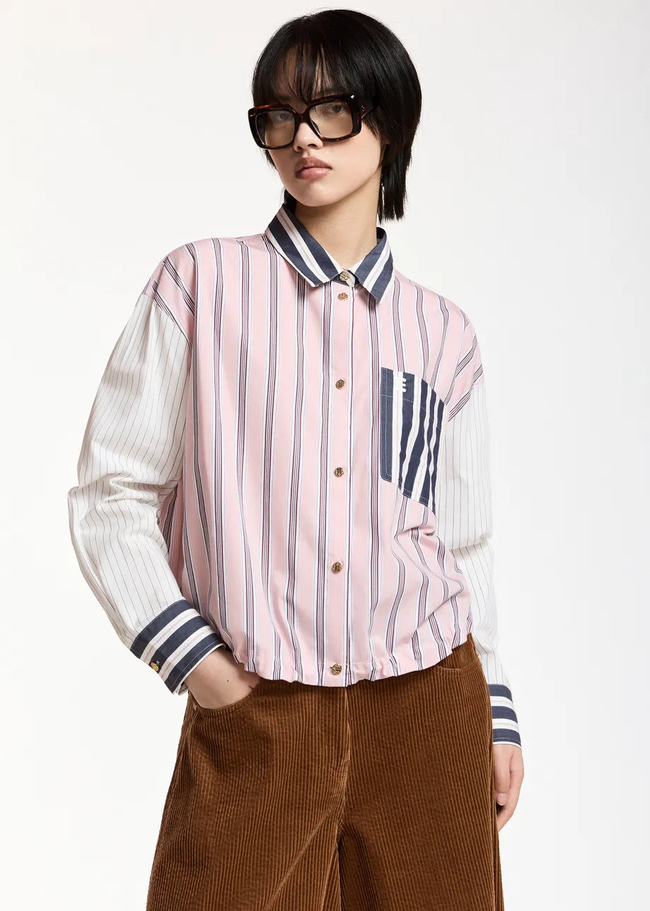 Kozef Patchwork Striped Cropped Shirt