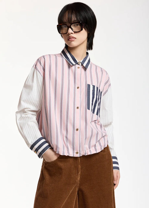 Kozef Patchwork Striped Cropped Shirt