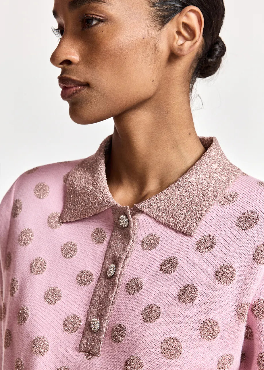 Krab Pink and mauve polka-dot jacquard knit polo