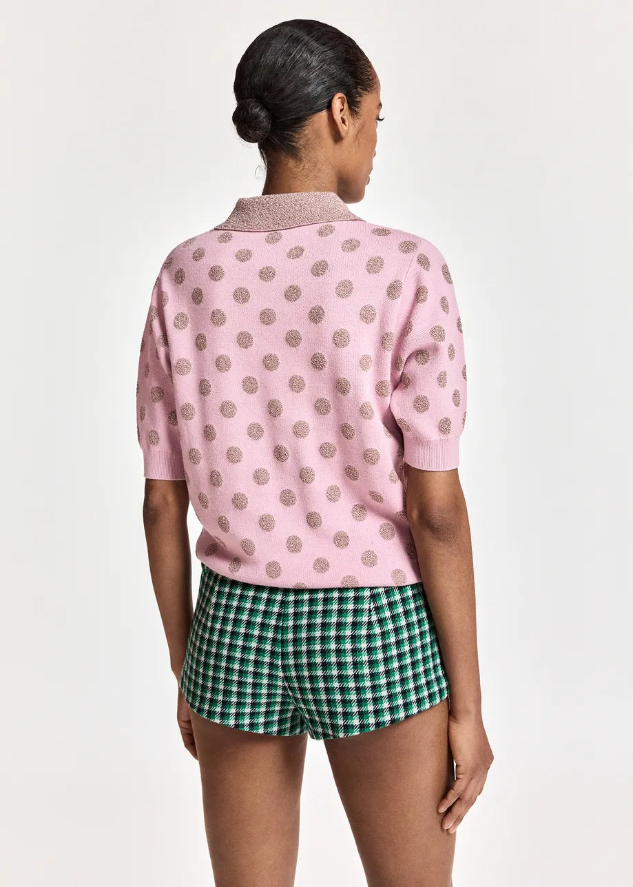 Krab Pink and mauve polka-dot jacquard knit polo