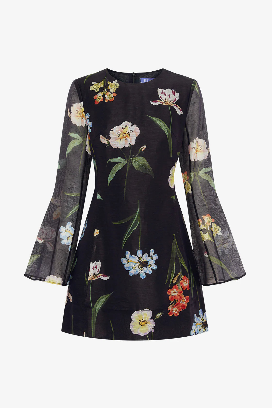 Leo Lin Black dress with colorful floral pattern on a white background shop online