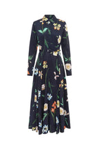 Leo lin Navy dress with colorful floral pattern on a white background shop online 