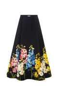 Black skirt with colorful floral pattern on a white background