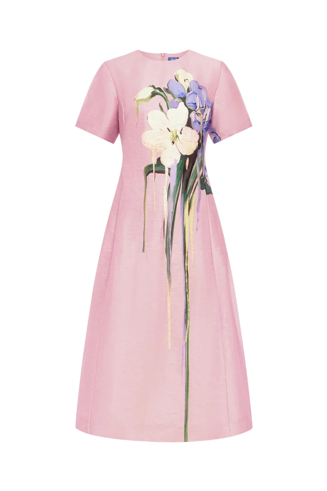 Pink dress with floral design on a white background CAROLINE LEO LIN DRESS