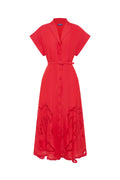 Red dress with a belt on a white background
