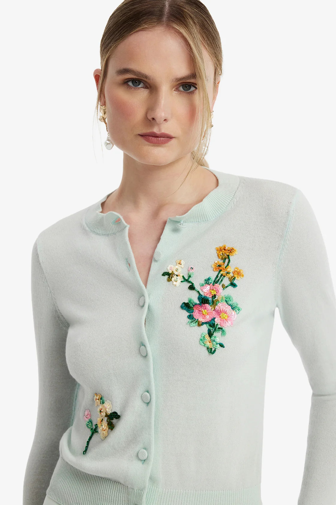 Claire Embellished Knit Cardigan Mint