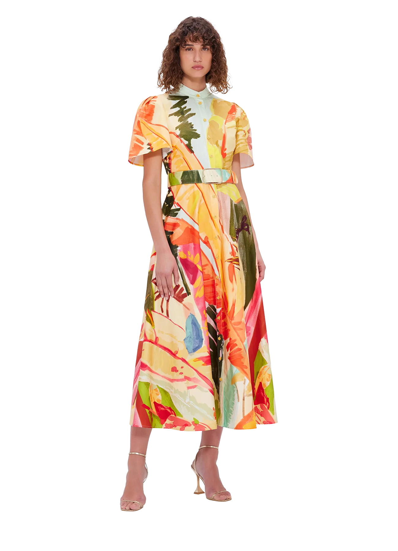 Leo Lin - Bianca Short Sleeve Mdi Dress in Rainforest Print