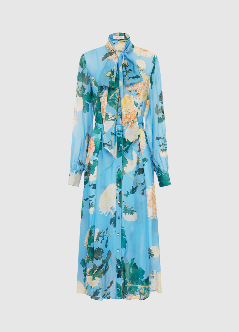 baby blue dress gown floral print Leo lin self tie