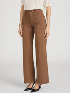Brown wide-leg pants worn by a person on a light gray background