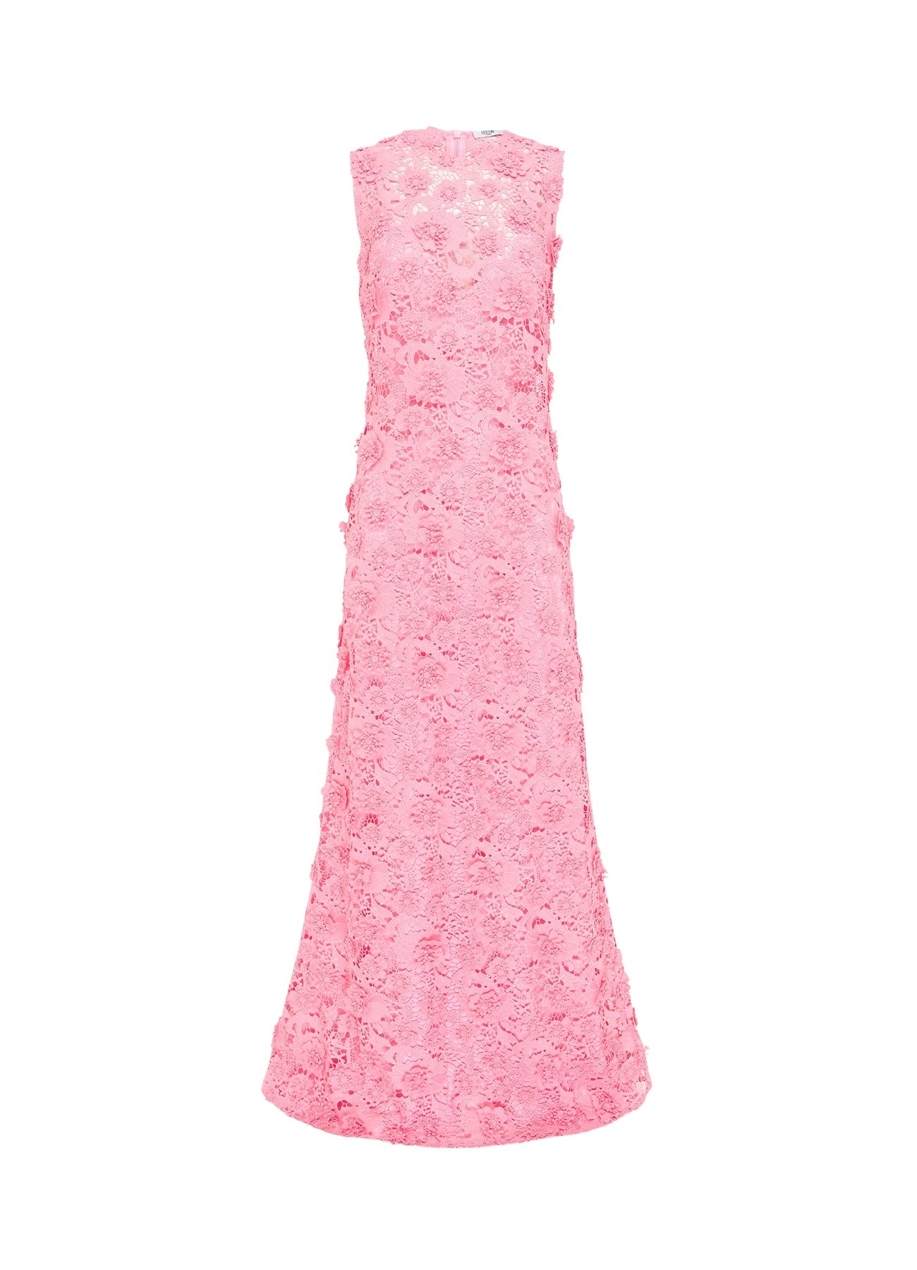 Pink strapless dress with textured pattern on a white background