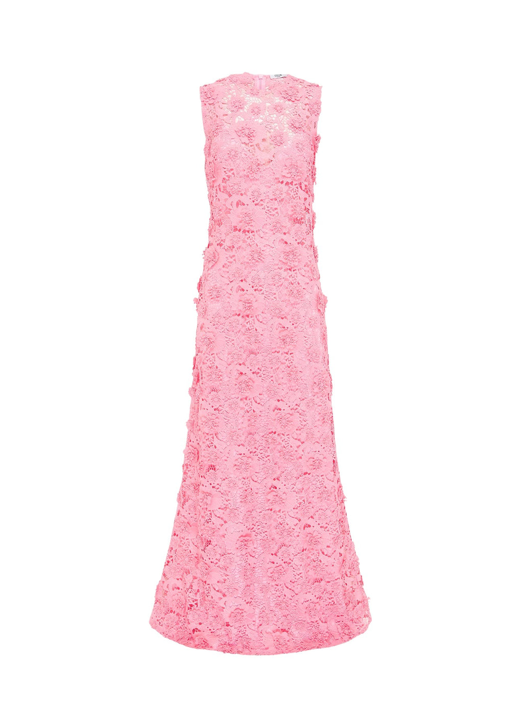 Pink strapless dress with textured pattern on a white background