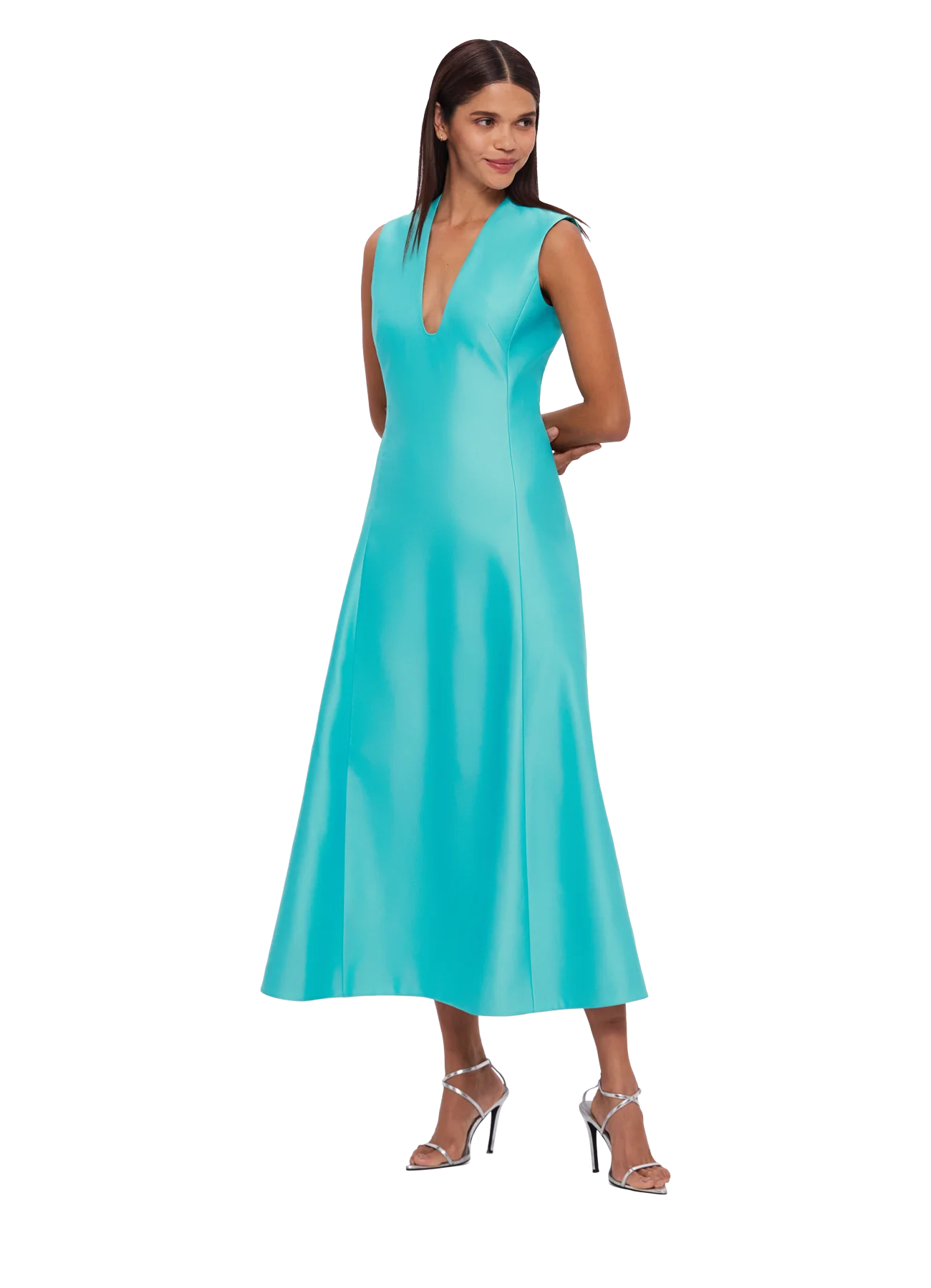 LEO LIN - Nicola V Neck Midi Dress in Turquoise