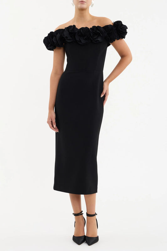 Rebecca Vallance- Odetta Midi Dress in Black