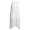 A sleeveless white high-low dress displayed on a headless mannequin against a plain white background.