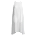 A sleeveless white high-low dress displayed on a headless mannequin against a plain white background.
