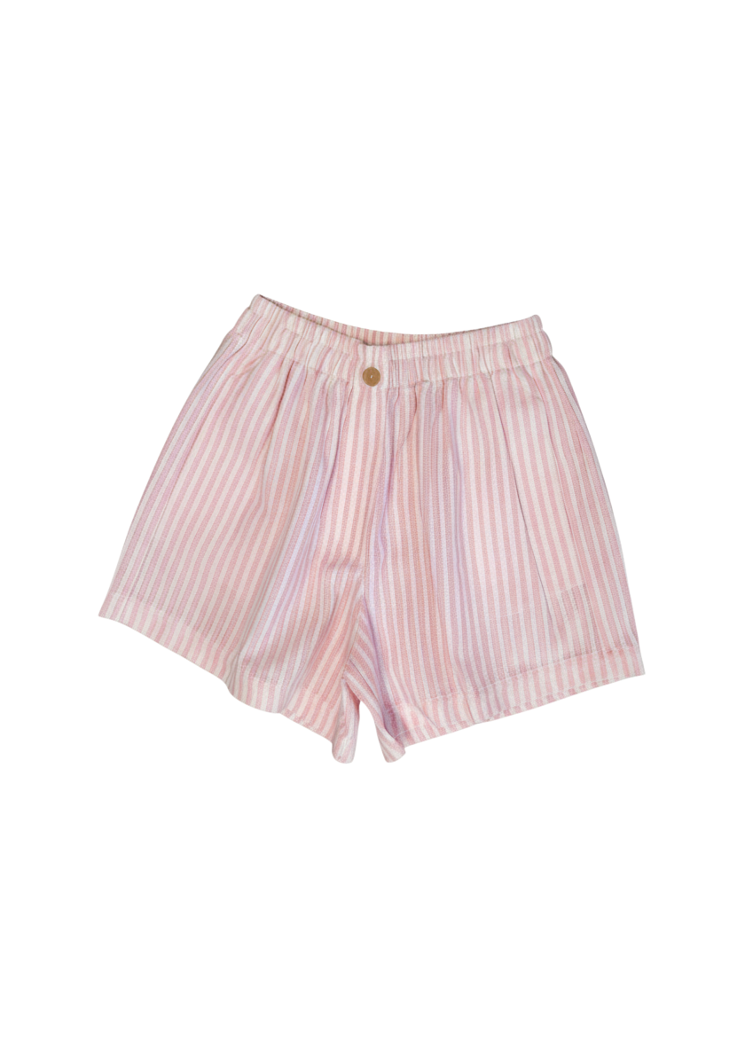 Pink striped shorts on a white background