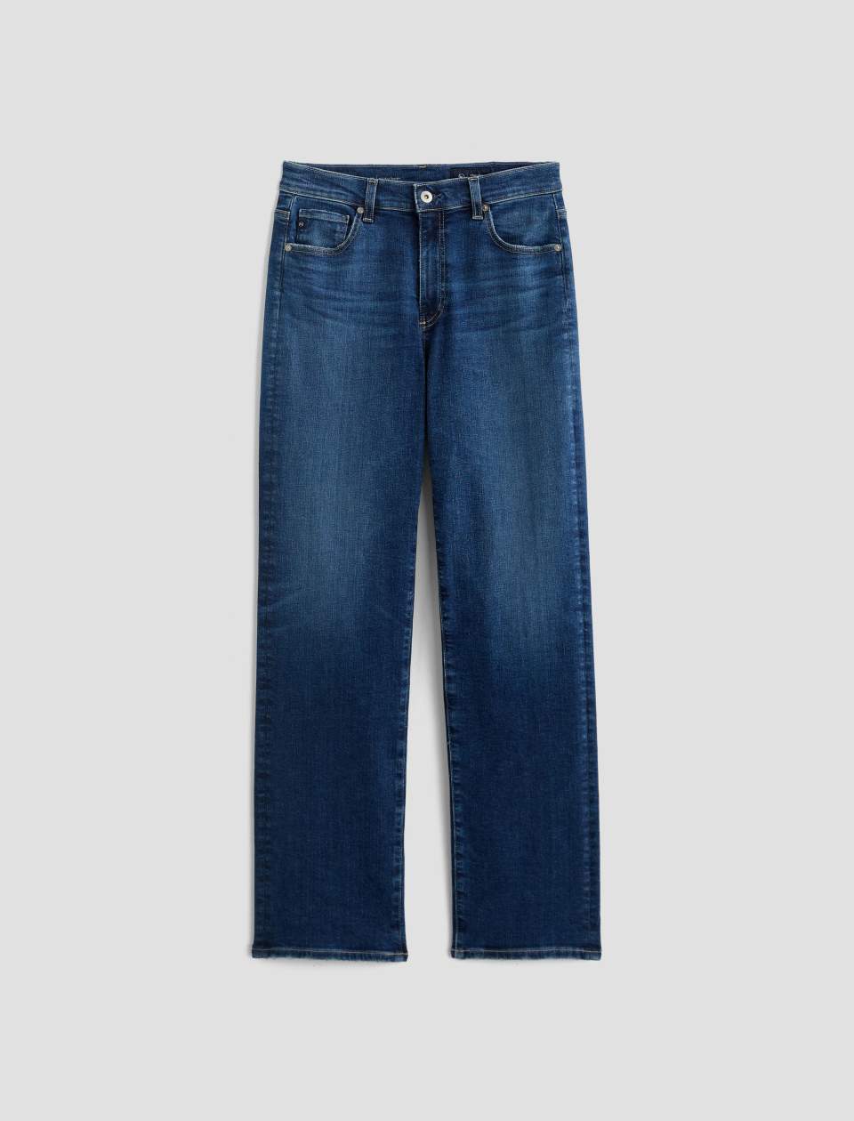 Pair of blue jeans on a light gray background