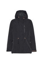 Black jacket with a hood on a white background