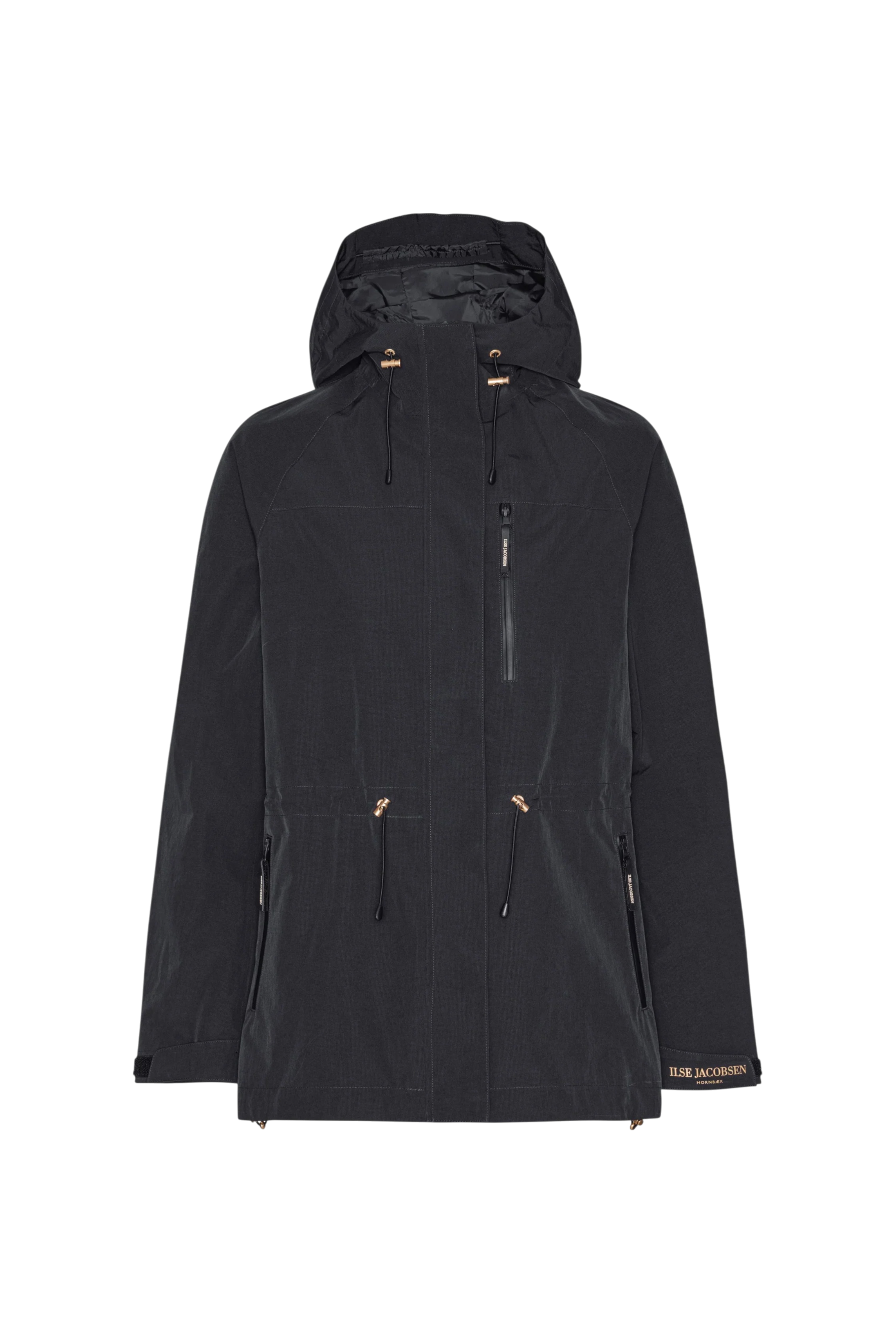 Black jacket with a hood on a white background