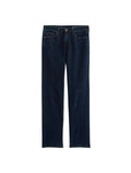 Dark blue jeans on a light gray background