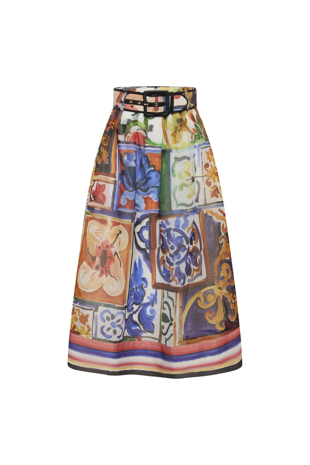 Rebecca valance Ruffo skirt floral print in a white background. shop online. muse boutique hawthorn.