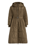 Brown puffer coat with a hood on a transparent background