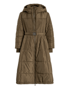 Brown puffer coat with a hood on a transparent background