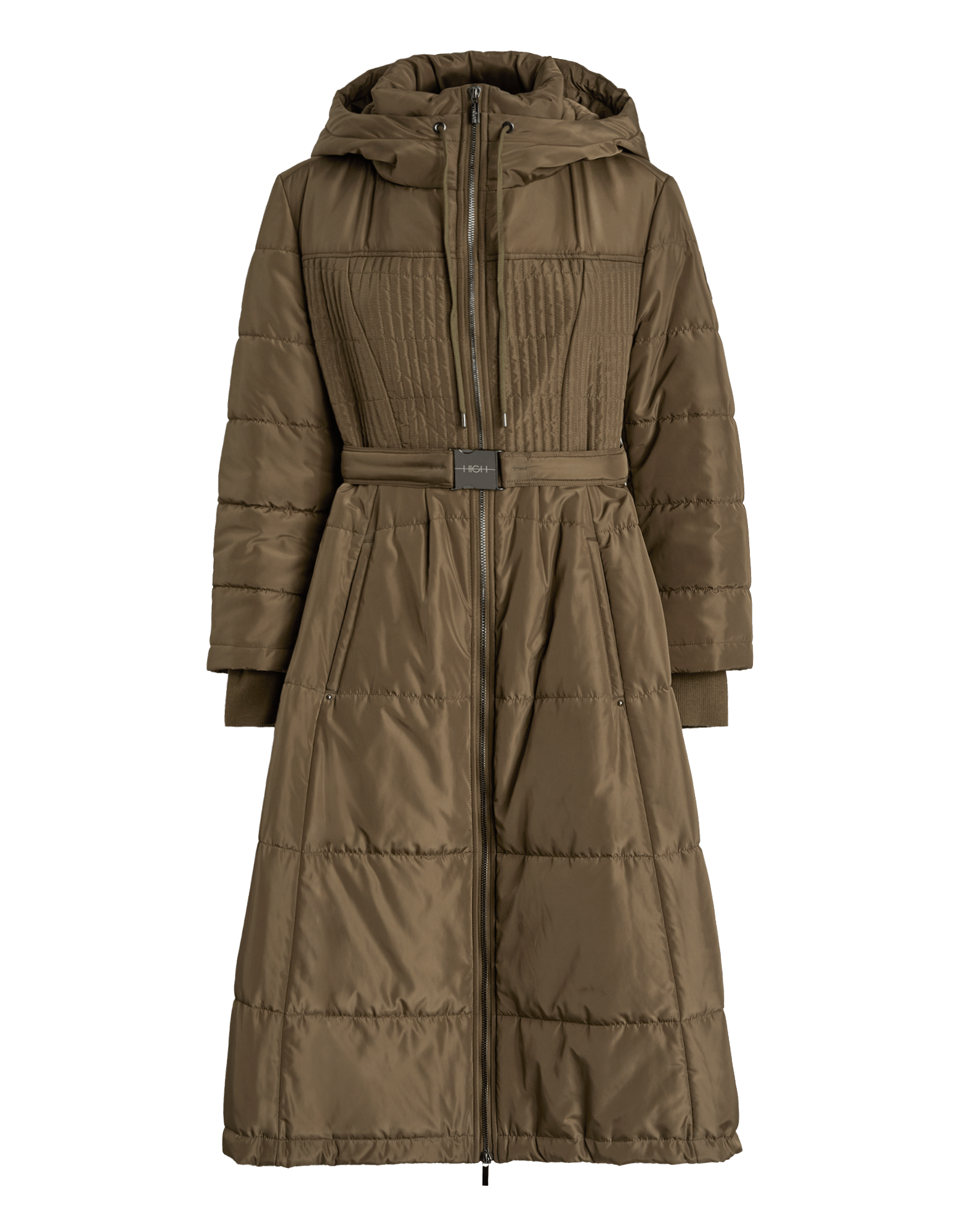 Brown puffer coat with a hood on a transparent background