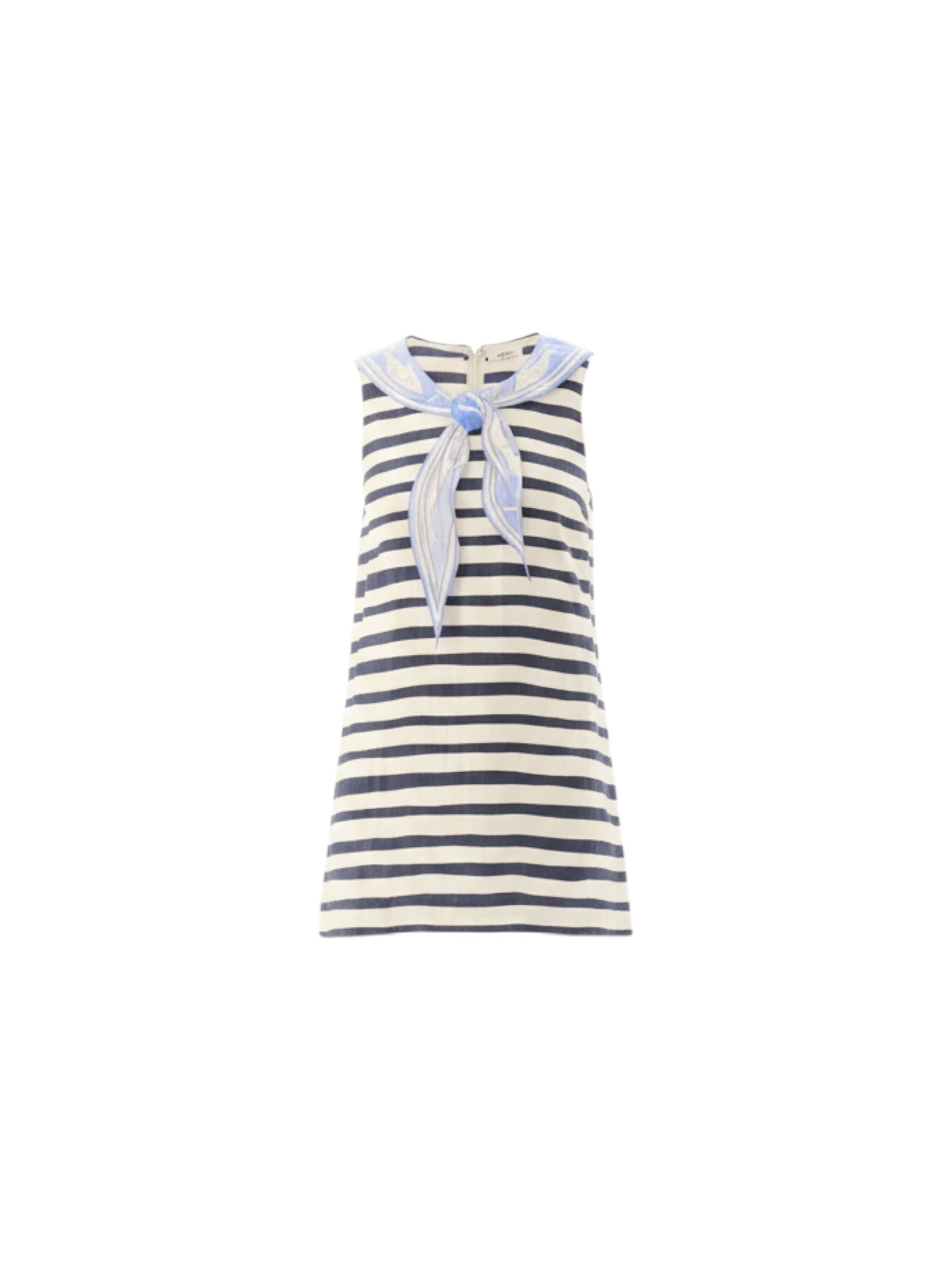 Striped dress with a bow detail on a white background