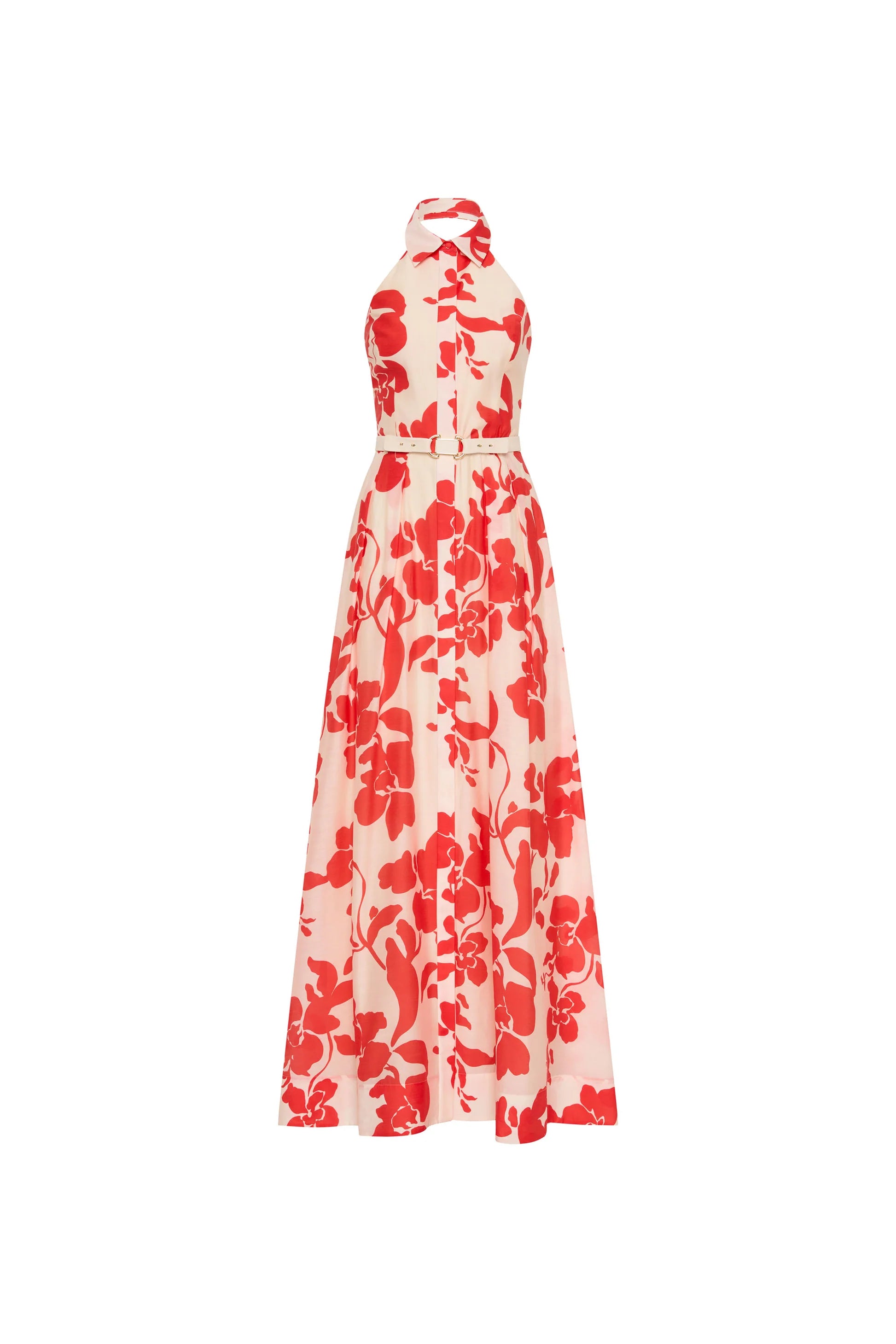 Red floral dress on a white background