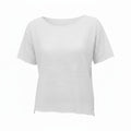 A white short-sleeve crewneck t-shirt with a relaxed, slightly oversized fit and a subtle raw hem, shown against a plain white background.