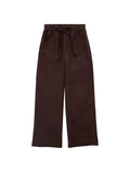 Dark brown wide-leg cropped pants with an elastic drawstring waist, displayed flat against a light gray background.