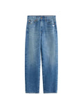 Blue jeans on a light gray background