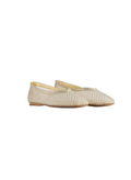 Pair of pearl embellished flats on a white background forte_forte brand stress 